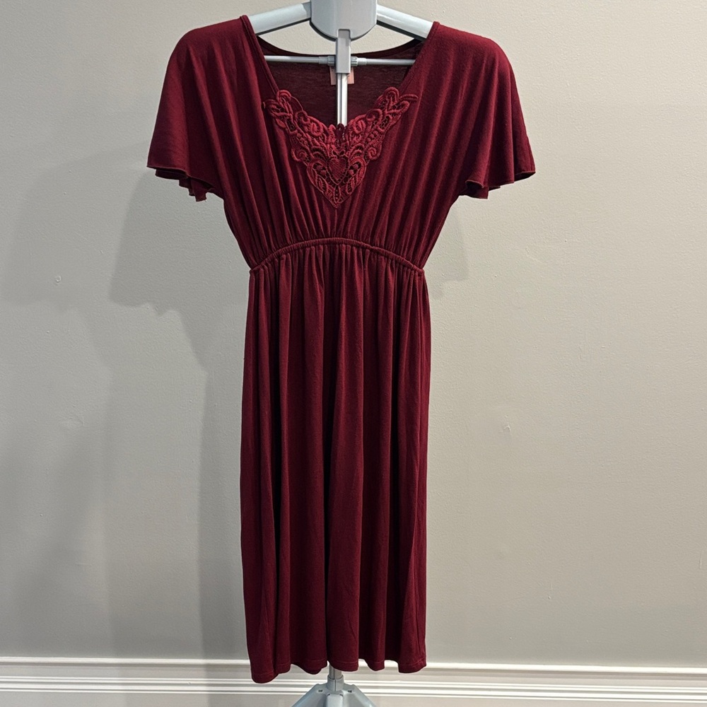 Motherhood Maternity Burgundy Dress with Embroidered Detail, size S